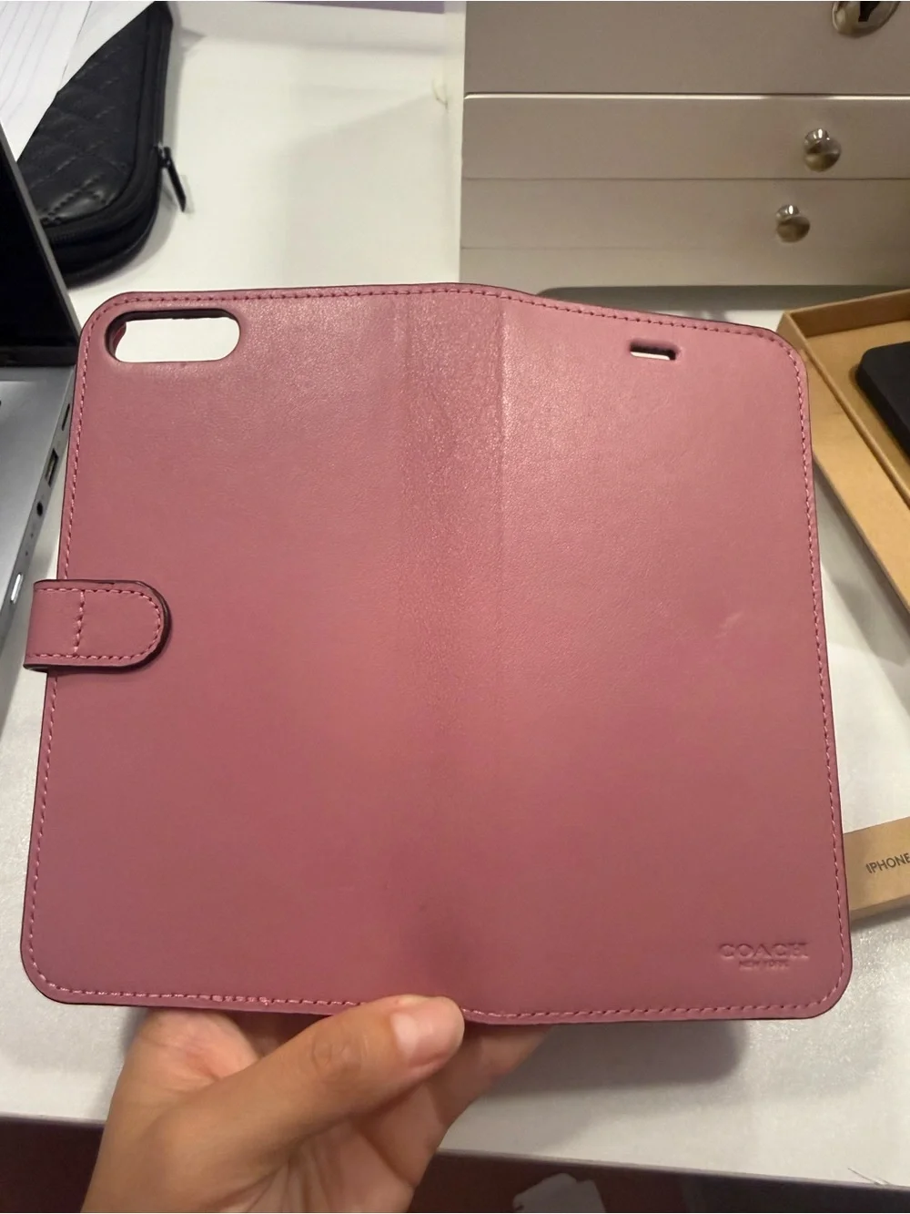 Coach Pink Leather Wallet Folio Phone Case fits iPhone 6s Plus , 7 plus & 8 plus